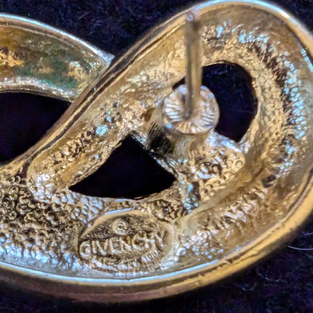 GIVENCHY RARE VINTAGE MID CENTURY GOLDTONE HOOP ORNAMENT EARRINGS #26 - Picture 2 of 3